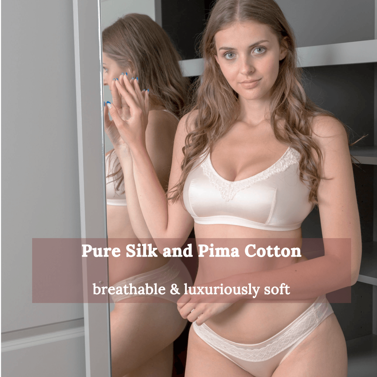 Georgia - Silk Back Support Full Coverage Wireless Organic Cotton Bra -  Silver, Juliemay Lingerie