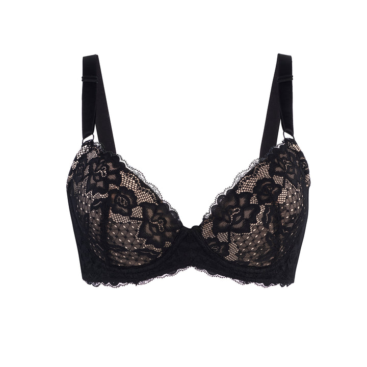 Black lace organic cotton underwired bra