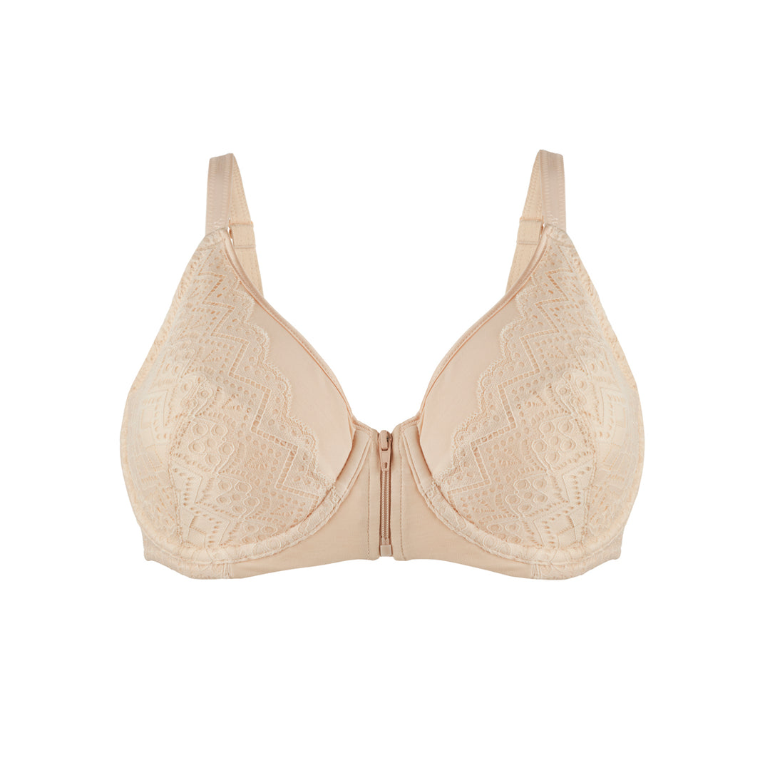 Grace Silk and Organic Cotton Full Cup Front Zip Wired Bra, front view – Juliemay Lingerie