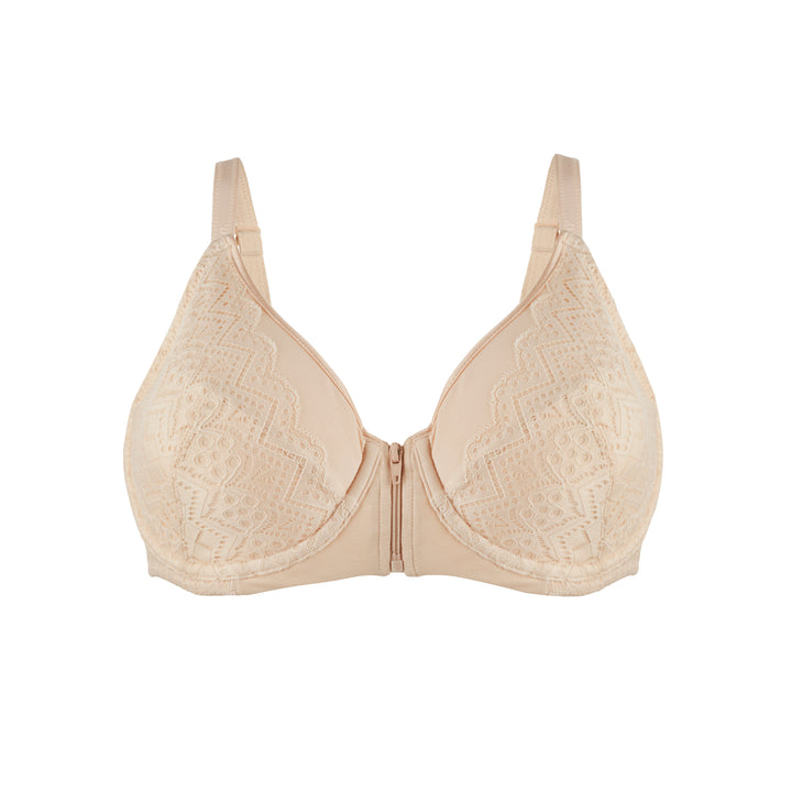Grace Silk and Organic Cotton Full Cup Front Zip Wired Bra, front view – Juliemay Lingerie