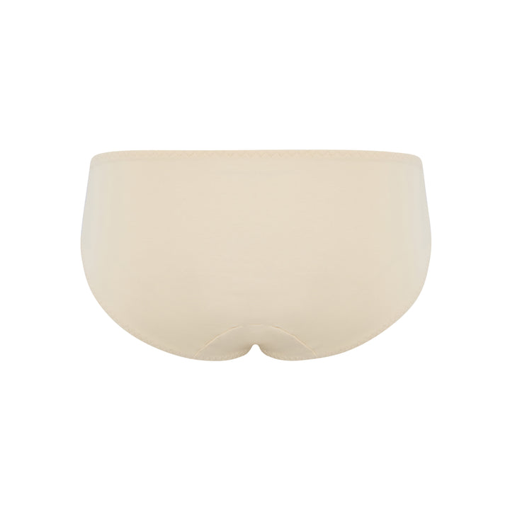Ashley Luxe organic cotton and silk brief in beige, back view, JulieMay Lingerie