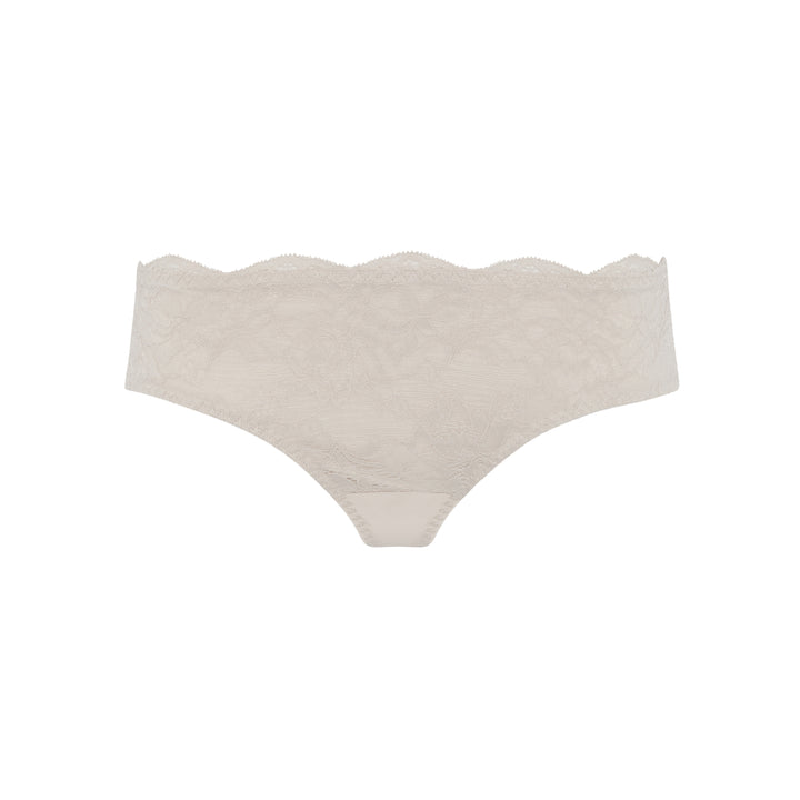 Glacie silk and organic cotton full-coverage brief in beige, front view, JulieMay Lingerie