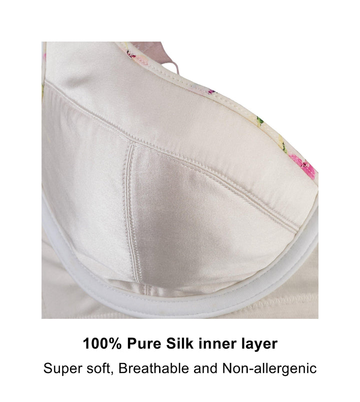 Sunbleached Floral Silk and Organic Cotton Supportive Bra, close-up detail – Juliemay Lingerie