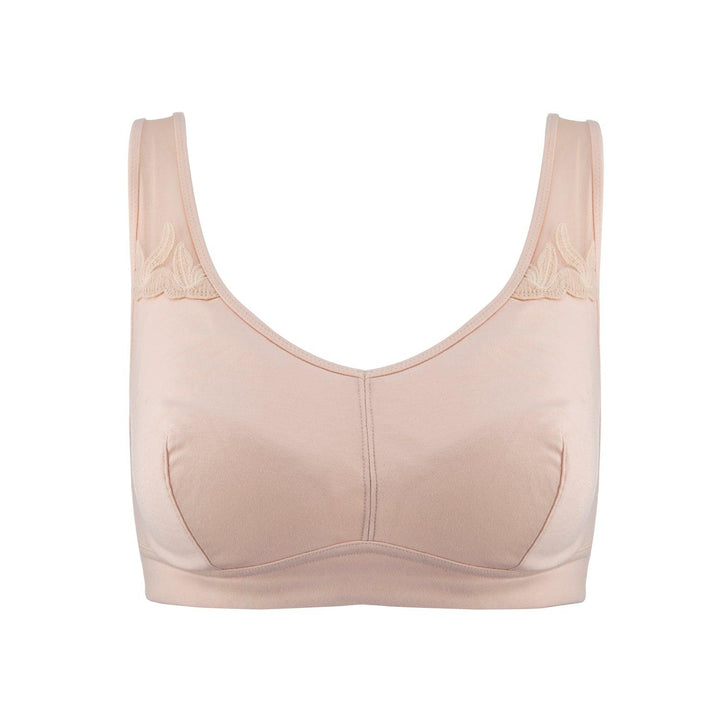 Ornate Comfort Silk and Organic Cotton Non Wired Bra in Peach Pink, view 4 – Juliemay Lingerie