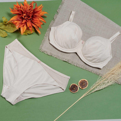 Ivory-Underwired Silk & Organic Cotton Full Cup Bra with removable paddings - Juliemay Lingerie
