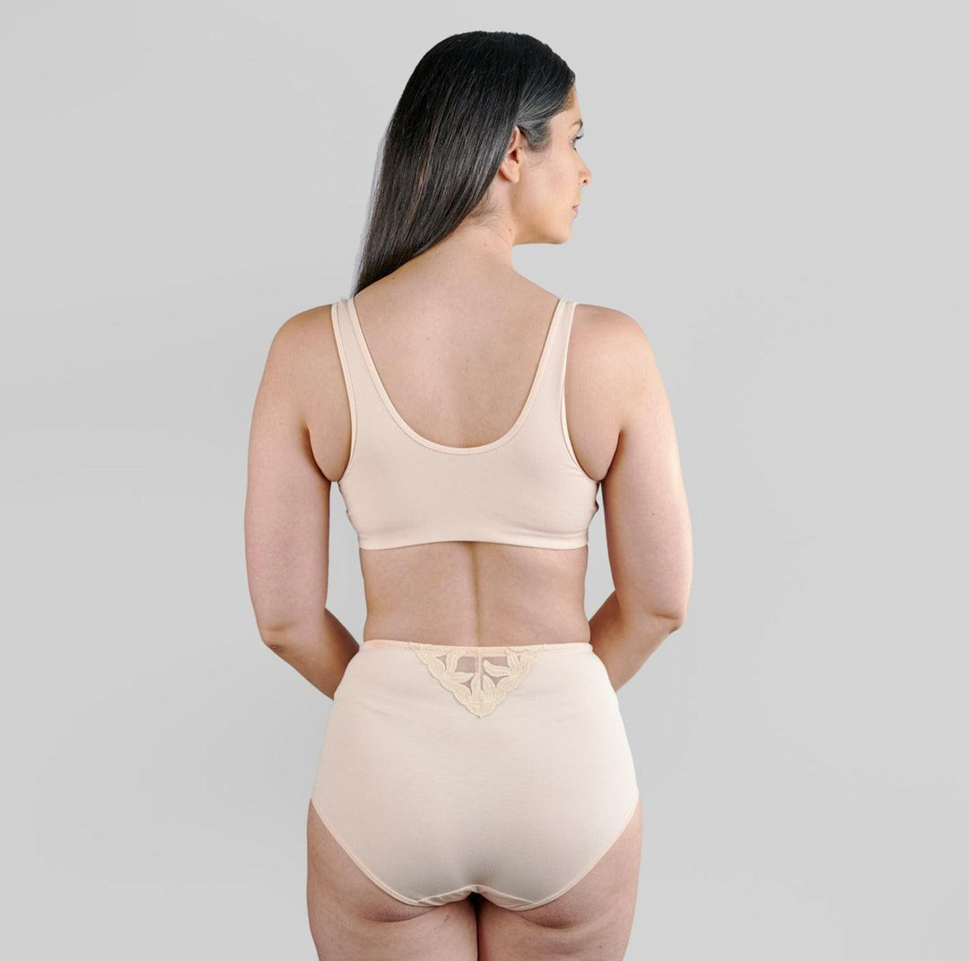 Ornate Comfort Silk and Organic Cotton Non Wired Bra in Peach Pink, view 3 – Juliemay Lingerie